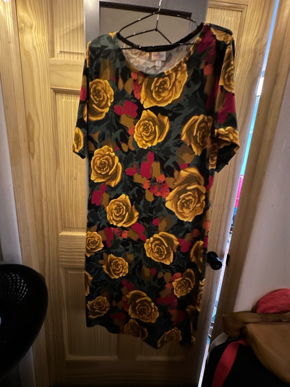 LuLaRoe Midi Dress in Mustard Yellow, Green and Pink Floral